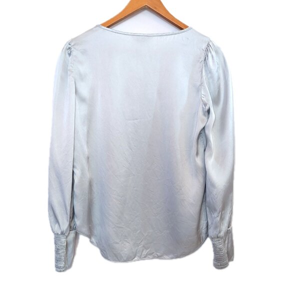 TAILORED Rebecca Taylor	| Icy Blue Long Sleeve Charmeuse Silk Blouse | Size 0 - Picture 5 of 11